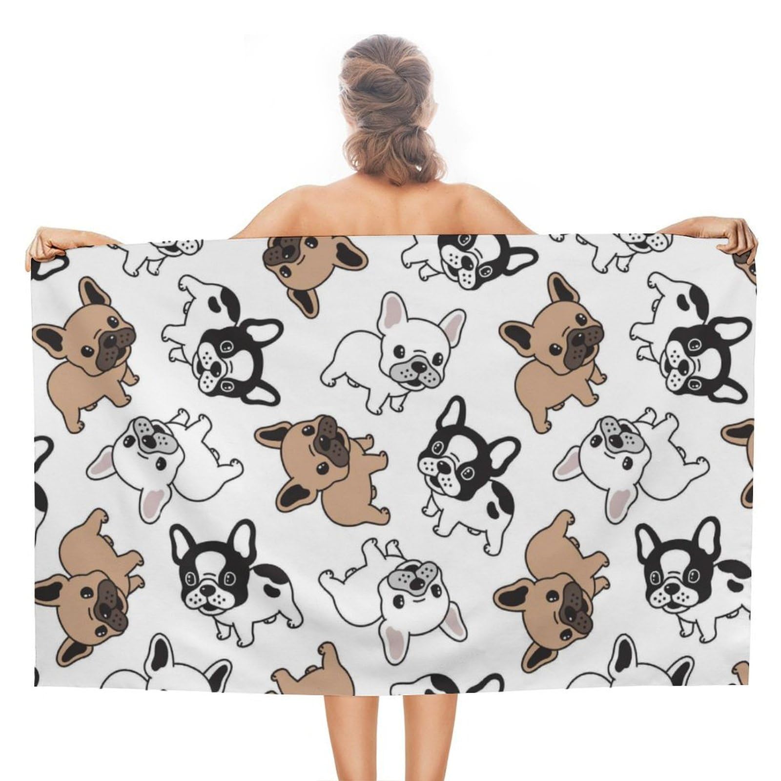 LEDFCVSU Beach Towel, Cute French Bulldog Bath Towel, Absorbent Towel for Swimming, Sports, Travel