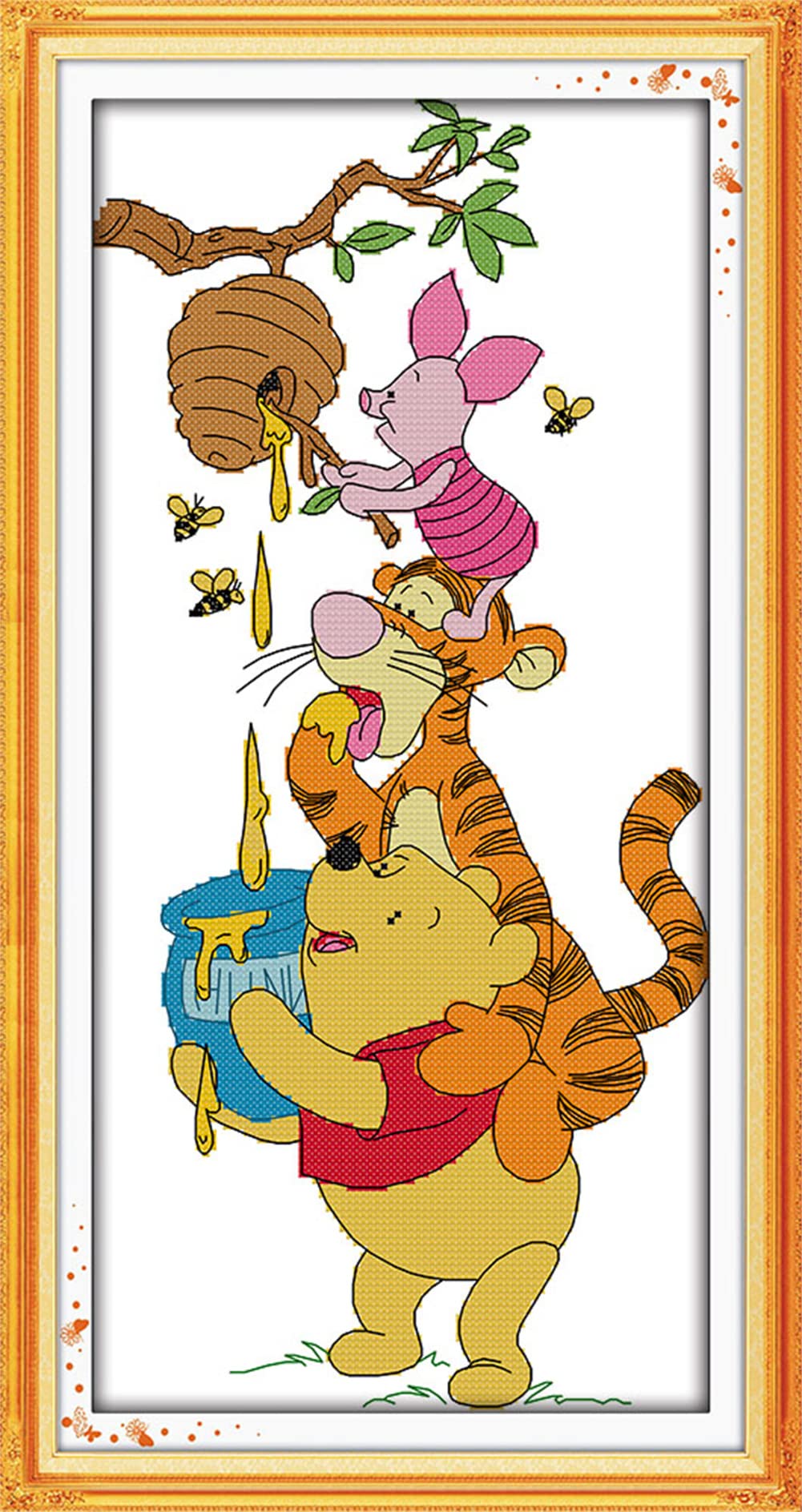 ABEUTY Cross Stitch Kits Stealing Honey for Adults Pre Printed or NOT, DIY 14 Count Embroidery Sewing Starter Kit Stamped or Unstamped DMC Needlework Easy Beginners (Unstamped)