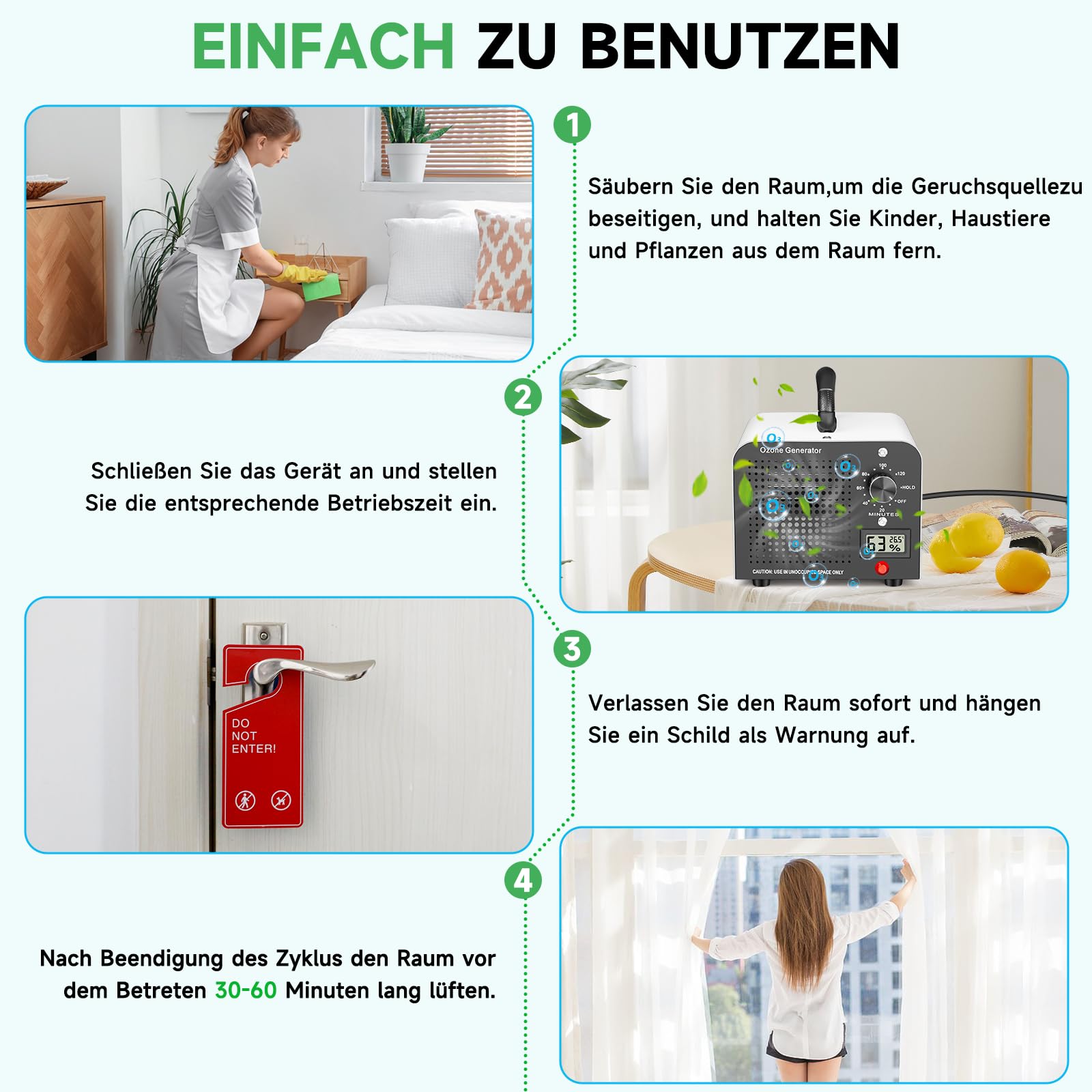 Ozongenerator 60000 mg/h Industrielles Ozon-Gerät mit 120-Minuten-Timer bis 350㎡ O3 Ozonisator Weiß
