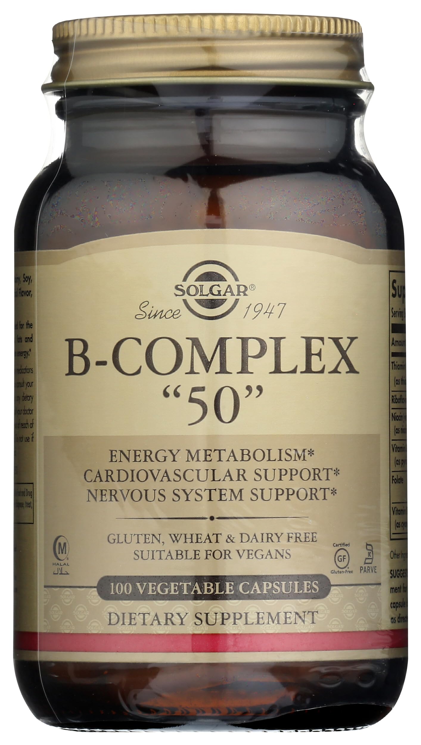 Vitamin B-Complex "50" | High Potency | 100 Vegetable Capsules | Supports Energy Metabolism and Immune Health | Non-GMO, Vegan, Gluten, Wheat & Dairy Free
