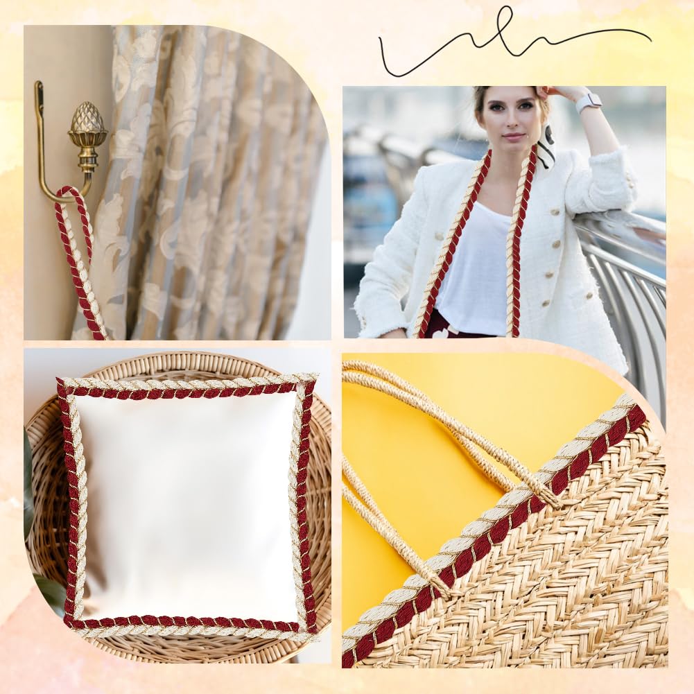 GORGECRAFT Cuerda Trenzada de Algodón de 5m*17mm Rojo Beige Y Dorado Poliéster Trenzado Costura Básica Ribete de Tapicería Cinta Decorativa para Ropa Prendas de Vestir Suministros para Manualidades