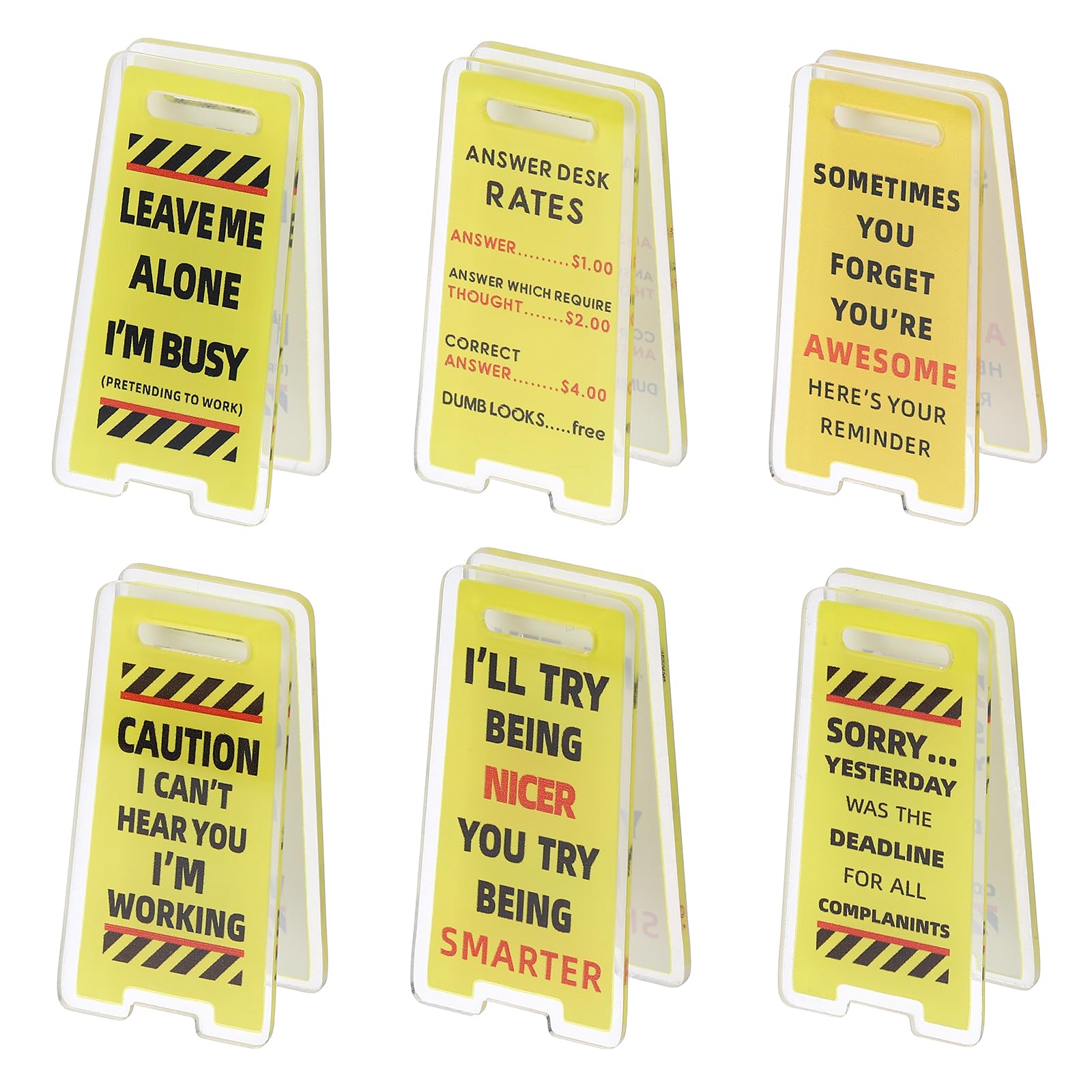 PATIKIL 6Pcs Funny Note Holder Clips, Acrylic Humorous Desk Sign Sticky Note Holder for Office Gifts Coworkers Employees Friends, Yellow Leave ME Set-1