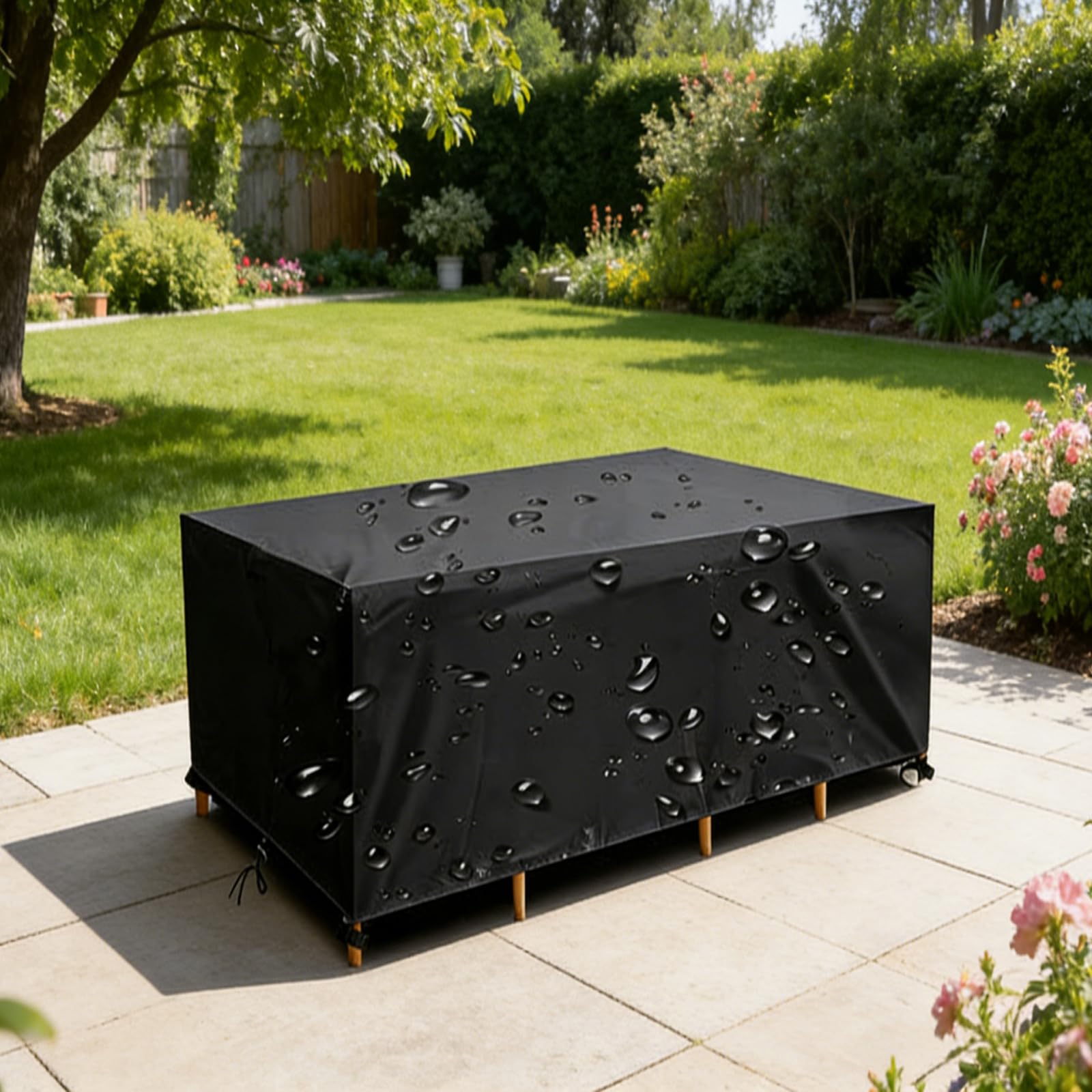 DSRDRFG Garden Chair Covers Waterproof 100x50x120cm/LxWxH Outdoor Patio Table Covers, Windproof, Anti-UV, Outdoor Garden Table Cover with Drawstring, Cube/Rectangular(Black)