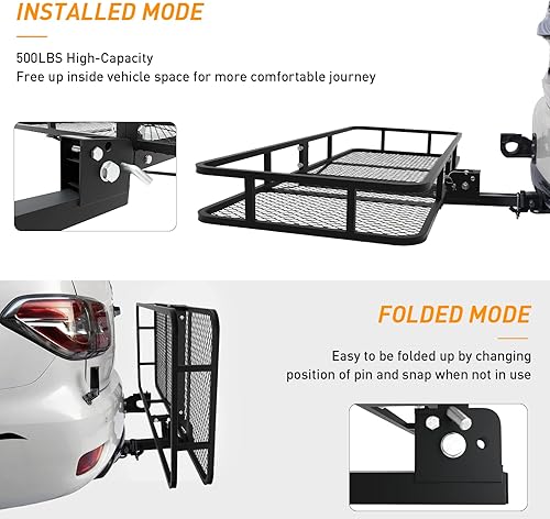 Miniatura 4 de Wildroad Combo de cesta de carga para enganche de 60 x 24 x 6 pulgadas, 500 libras plegable, para receptores de 2 pulgadas con bolsa de carga de