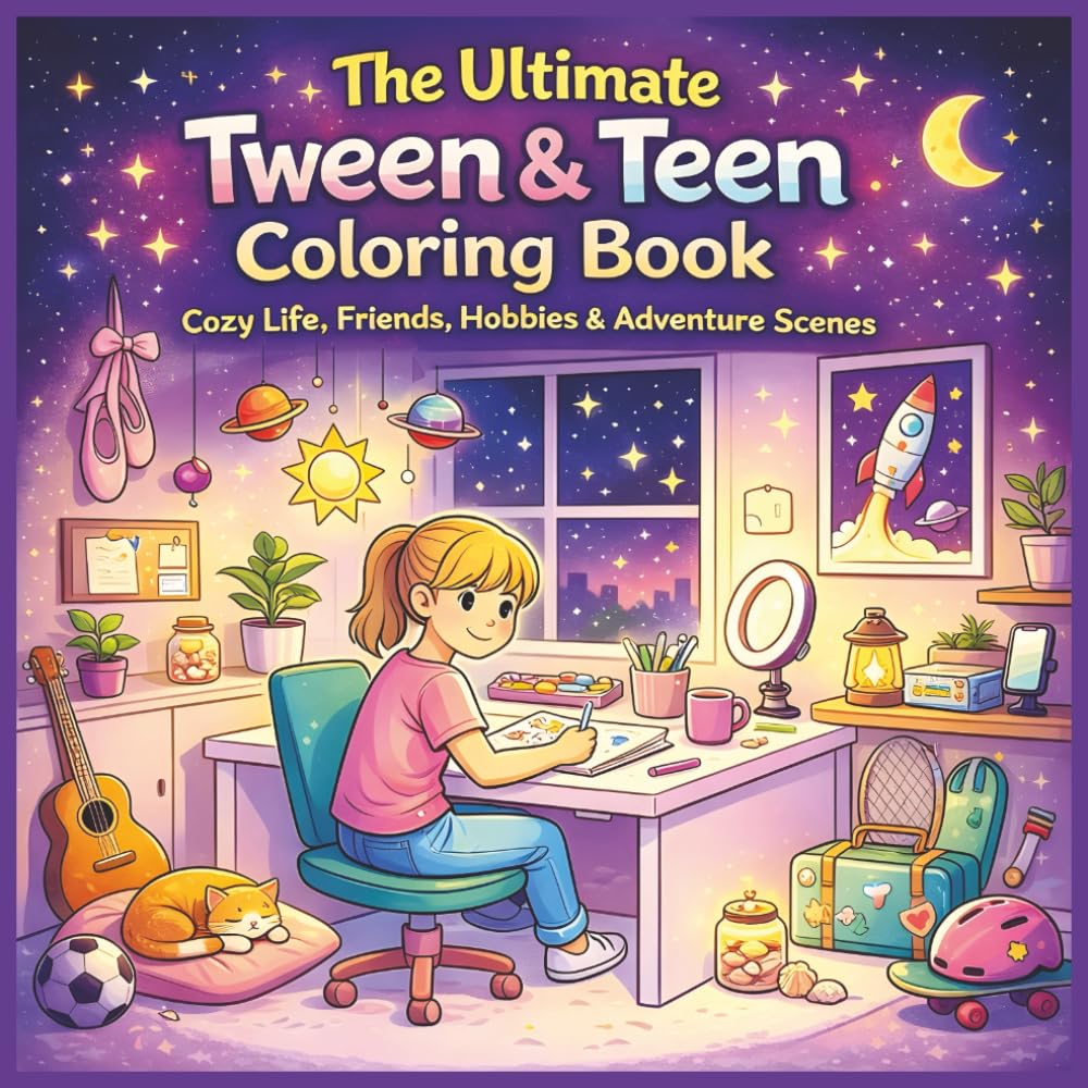 The Ultimate Tween & Teen Coloring Book: Cozy Life, Friends, Hobbies, and Adventure Scenes