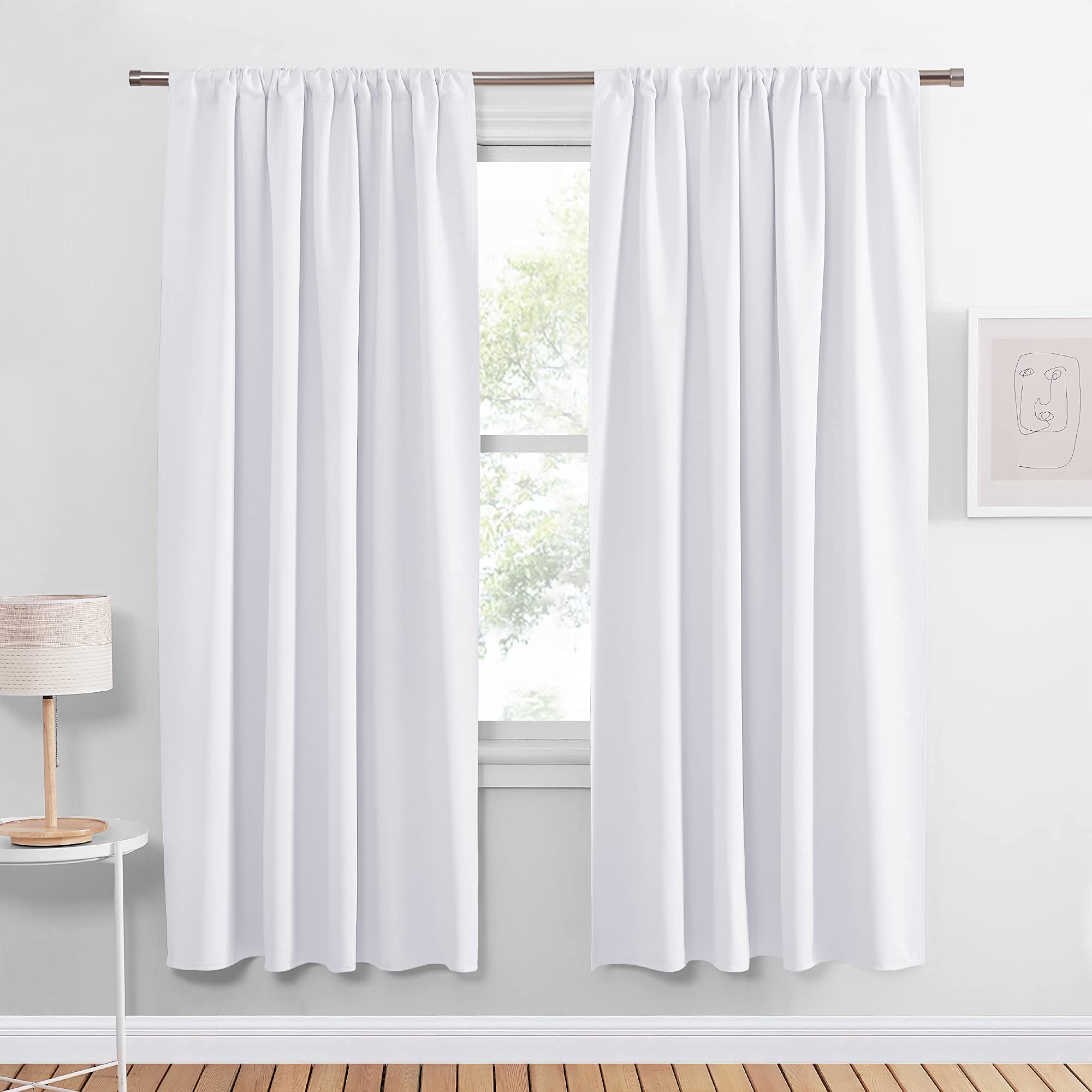 Photo 1 of PONY DANCE White Curtains Decoration - Bedroom White Rod Pocket Top Drapes Solid Soft Window Treatments Panels Half-Light Block for Living Room, 52 in Wide by 72 in Long Drop, 2 Panels