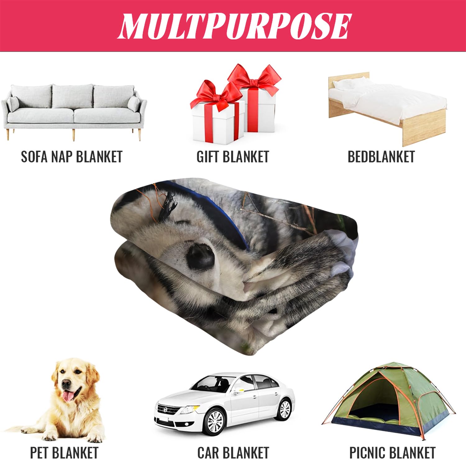 YISUMEI - Couverture polaire douce – Husky de Sibérie, jeté de lit 150 x 200 cm, convient pour canapé ou lit
