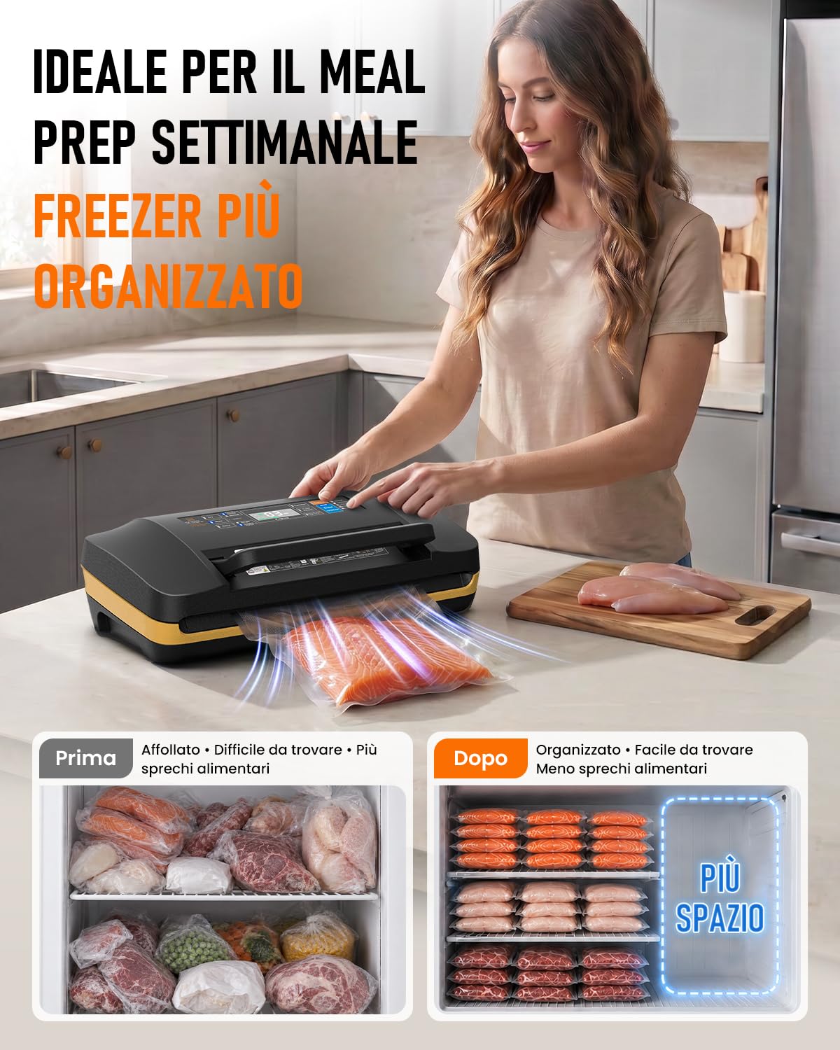 Macchina Sottovuoto Alimenti Professionale 95 kPa, Macchina per Sottovuoto per Alimenti 18 in 1, Sigillatrice Sottovuoto, Doppia Sigillatura, Taglierina e Vano Porta Rotolo, Sous Vide