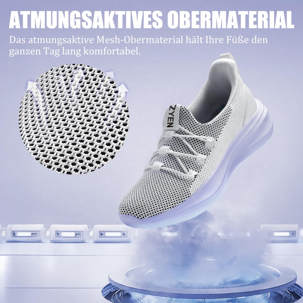 ZYEN Scarpe da ginnastica da donna, antiscivolo, leggere, traspiranti, per il tempo libero, per camminare, comode, adatte per jogging, passeggiate, fitness, attività all'aria aperta, grigio/bianco, 37