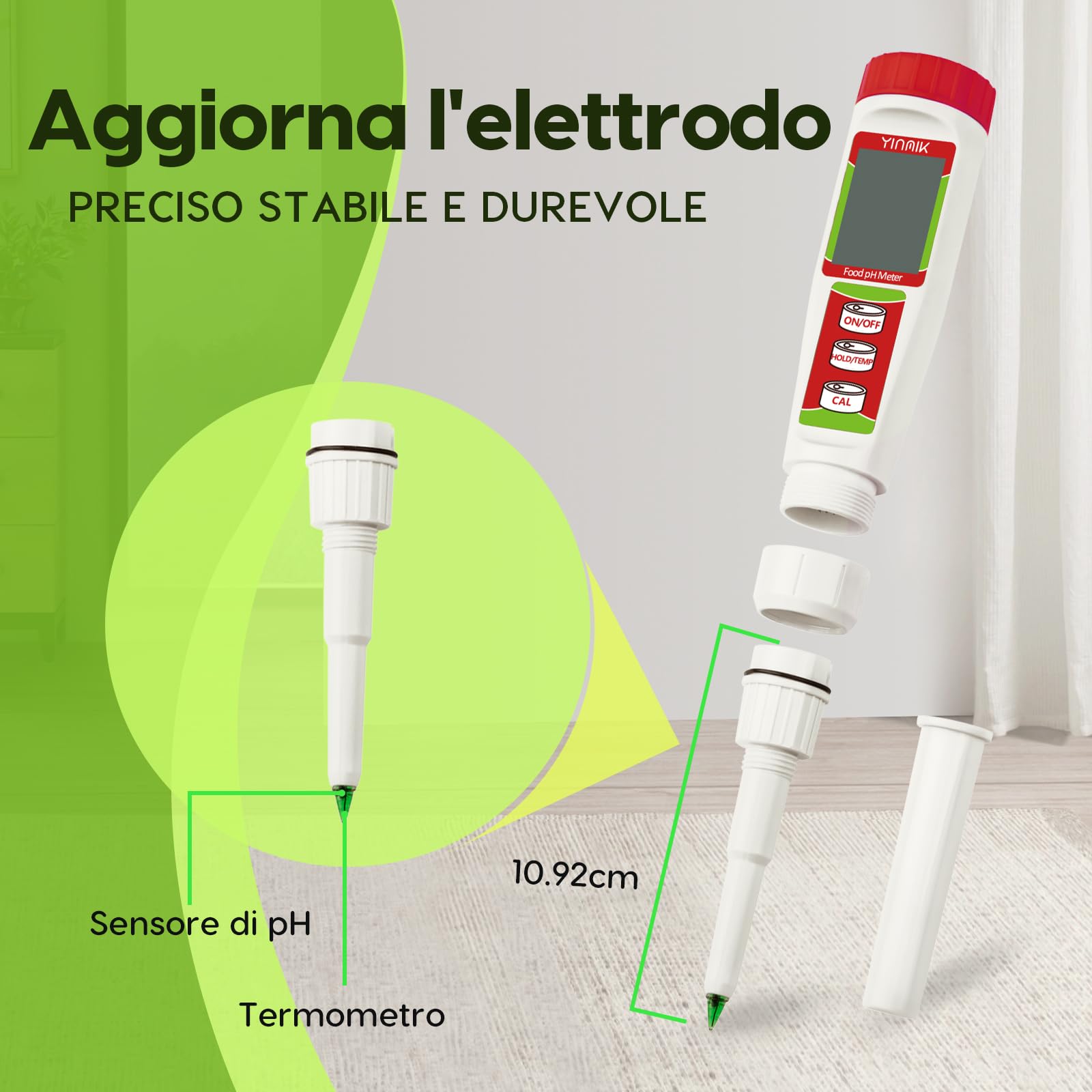 YINMIK phmetro per alimenti, misuratore ph lievito madre, tester ph impasti, piaccametro per pasta, carne, latte，salsicce, formaggio, panna, birra, vinificazione rossa