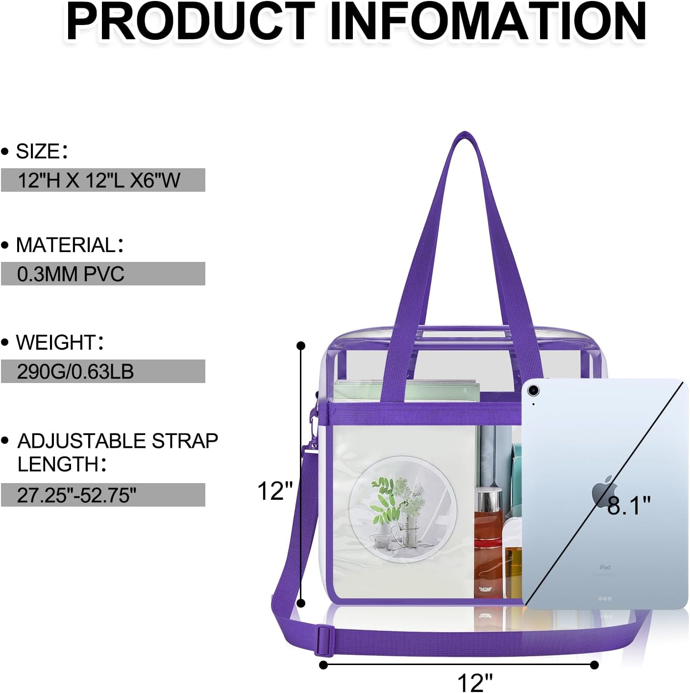 Clear Bag for Stadium Events Clear Tote Bag 12×6×12 for Concert,Sport,Festival - Image 2