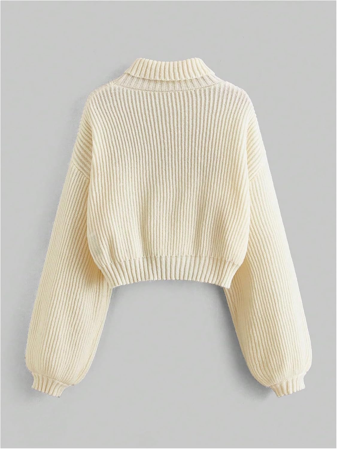 Women's Floral Embroidered Drop Shoulder Crop Sweaters Long Sleeve Turtleneck Knit Pullover - Image 2