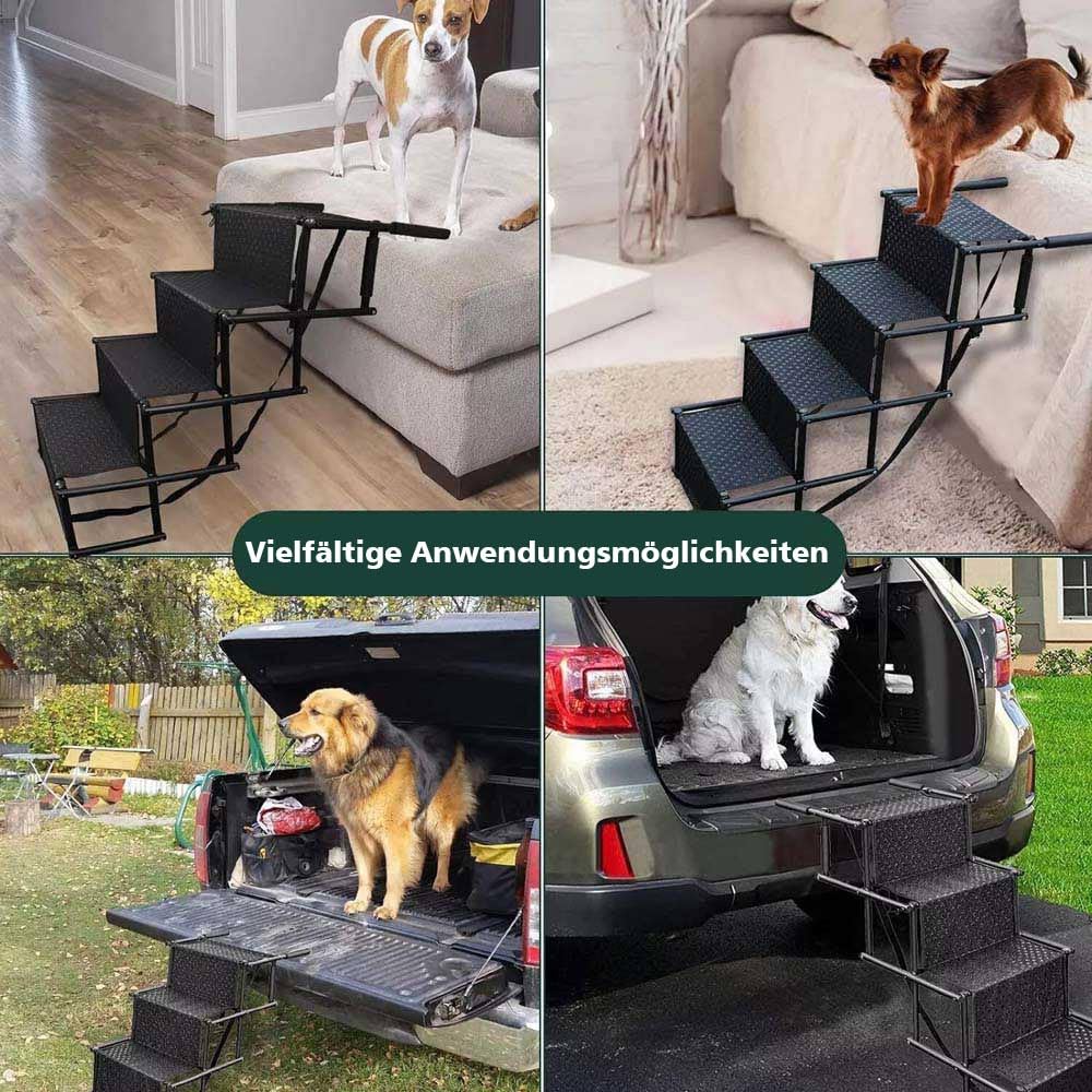 Hundetreppe Auto, 4-stufige Hunderampe Auto klappbar, wasserdichte und rutschfeste Oberfläche, für Große und Kleine Hunde, Unterstützt Bis Zu 80KG