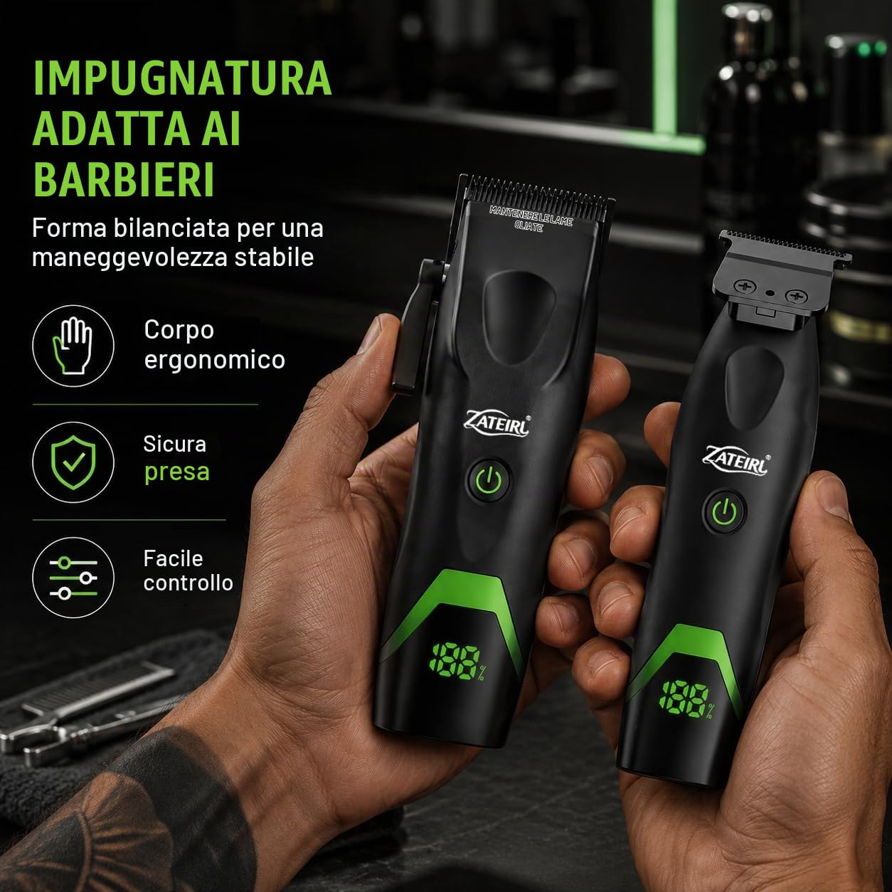 Tagliacapelli professionale da uomo, senza fili, con lame di precisione, ricarica USB, set di pettini guida, per uomini e donne, nero