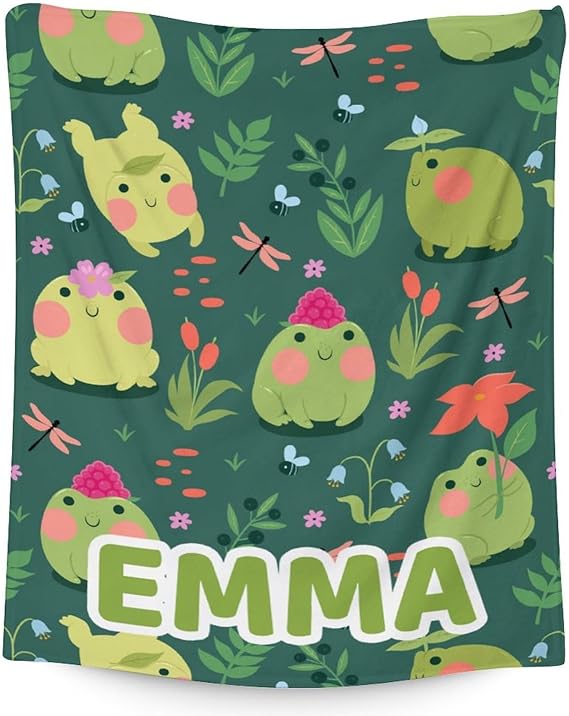 Mercuryelf Custom Frog Throw Blanket - Soft, Fuzzy & Warm - 60x80 Inches Flannel Blankets for Bed, Couch - Dark Green Cute Throws Gift for Adults