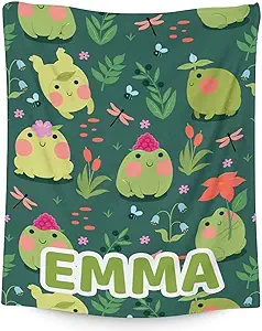 Mercuryelf Custom Frog Throw Blanket - Soft, Fuzzy & Warm - 60x80 Inches Flannel Blankets for Bed, Couch - Dark Green Cute Throws Gift for Adults