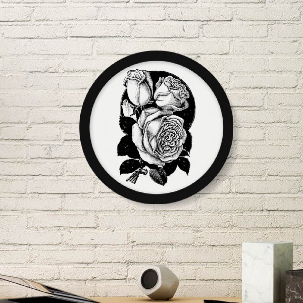Cadre photo rond en bois noir motif rose sketch pour deco