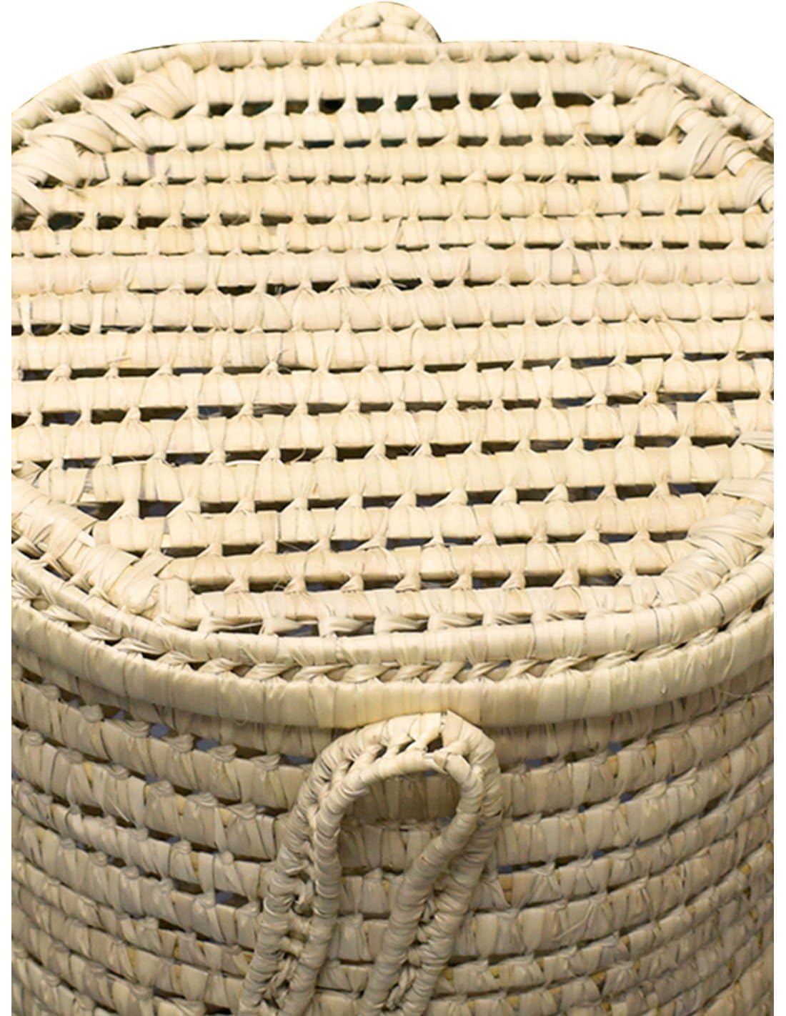 JARDIN202 - Pongotodo Cesta de Palma Natural con Tapadera y Asas - Almacenamiento en Modelos Redondo y Cuadrado para Ropa y Decoración | Redondo Mediano