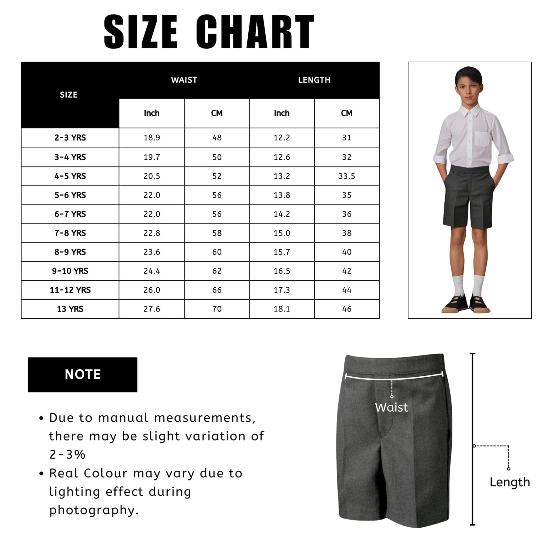 Pantaloncini per uniforme scolastica per ragazzi, confezione da 3 pezzi, lunghezza al ginocchio, metà elastico sul retro, pantaloni corti rivestiti in teflon, con tasche, età 2-13 anni