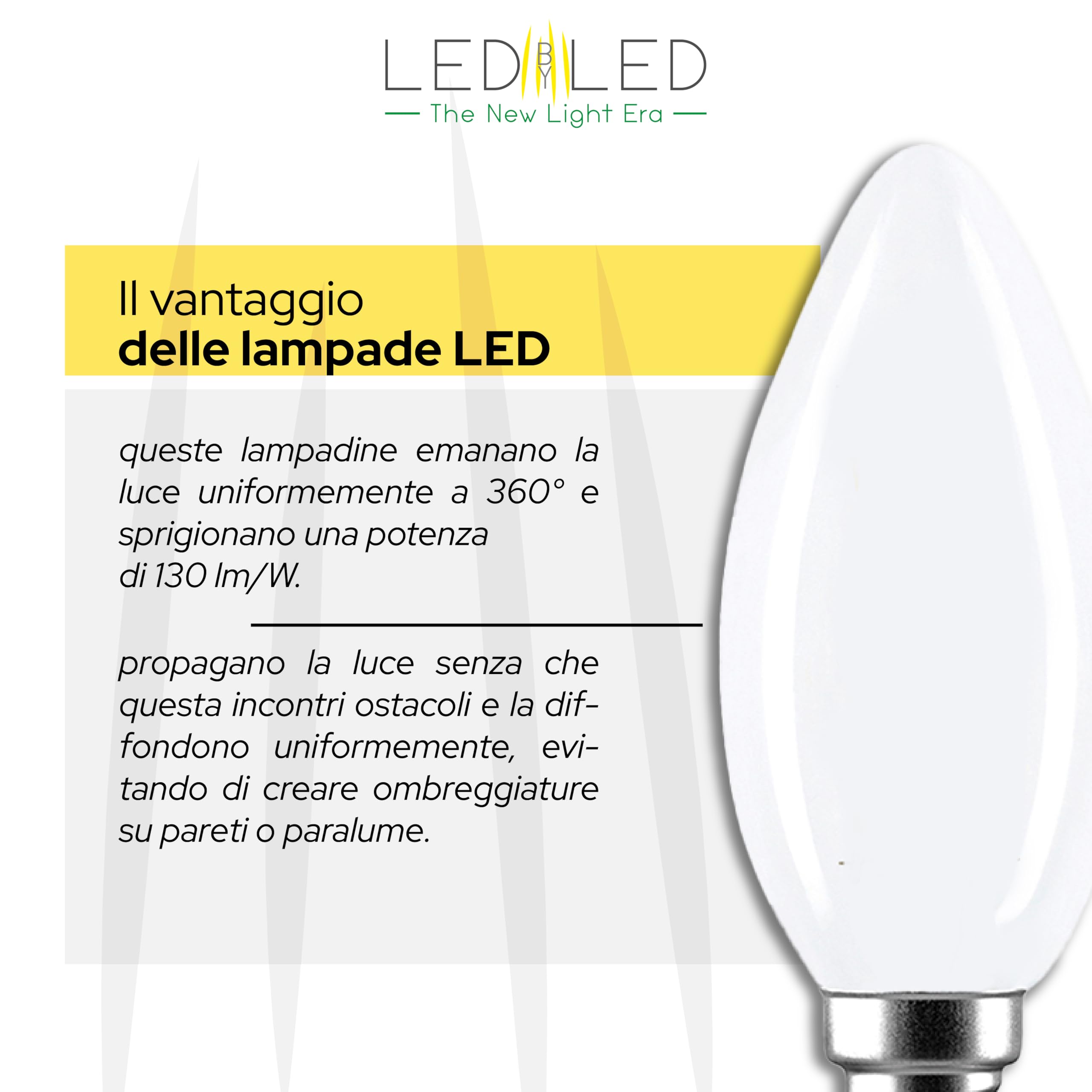 Lampadina Oliva 6W Pari a 60W, E14, Vetro Milky, 2700K Luce Naturale, filamento LED dritto, 780 Lumen, Pack 10 Pezzi