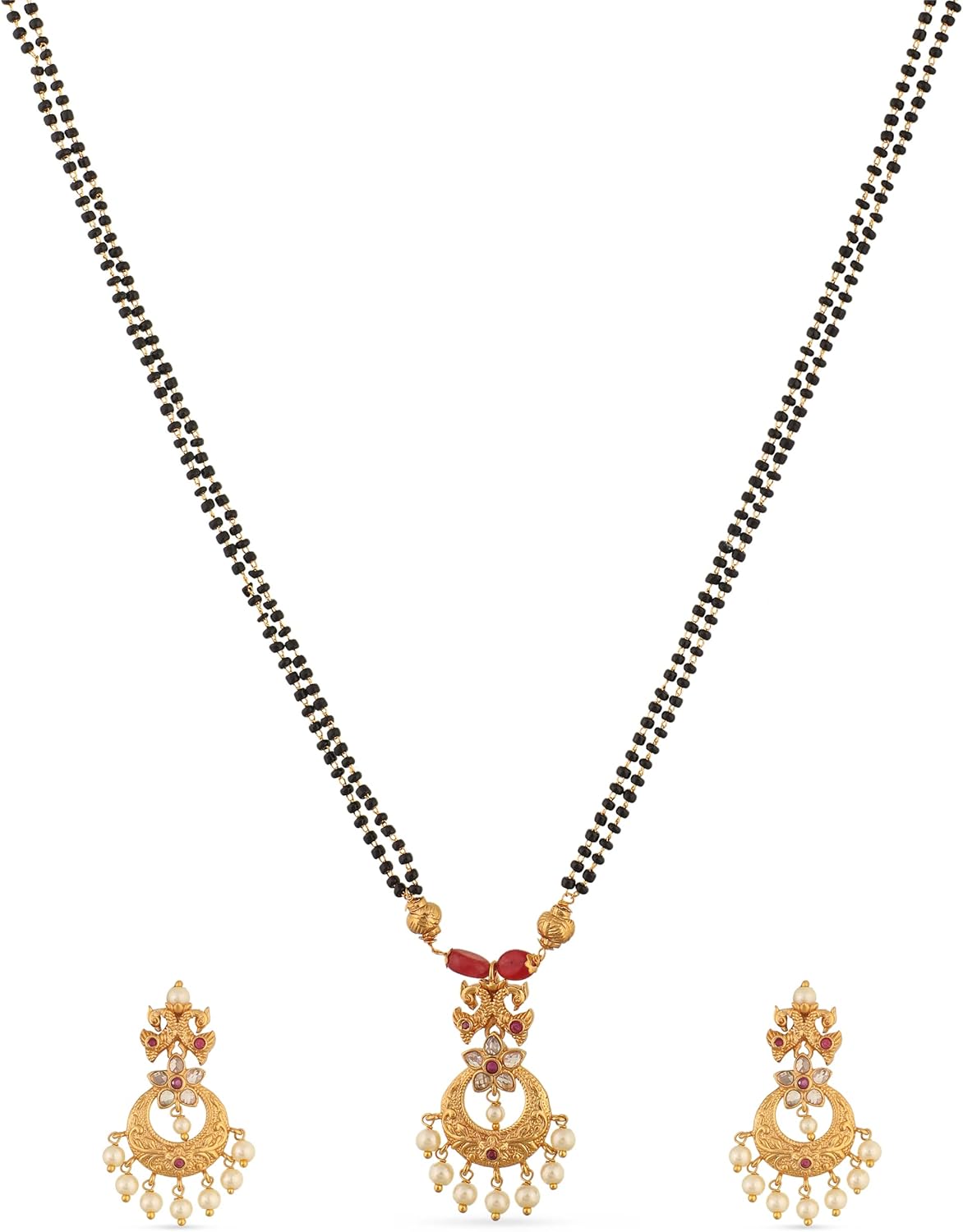 TARINIKA Antique Gold Plated Falgu Mangalsutra Necklace set with Floral Design - Indian Jewelry Set for Women | Perfect for Ethnic Occasions | Traditional South Indian Necklace | 1 Year Warranty*