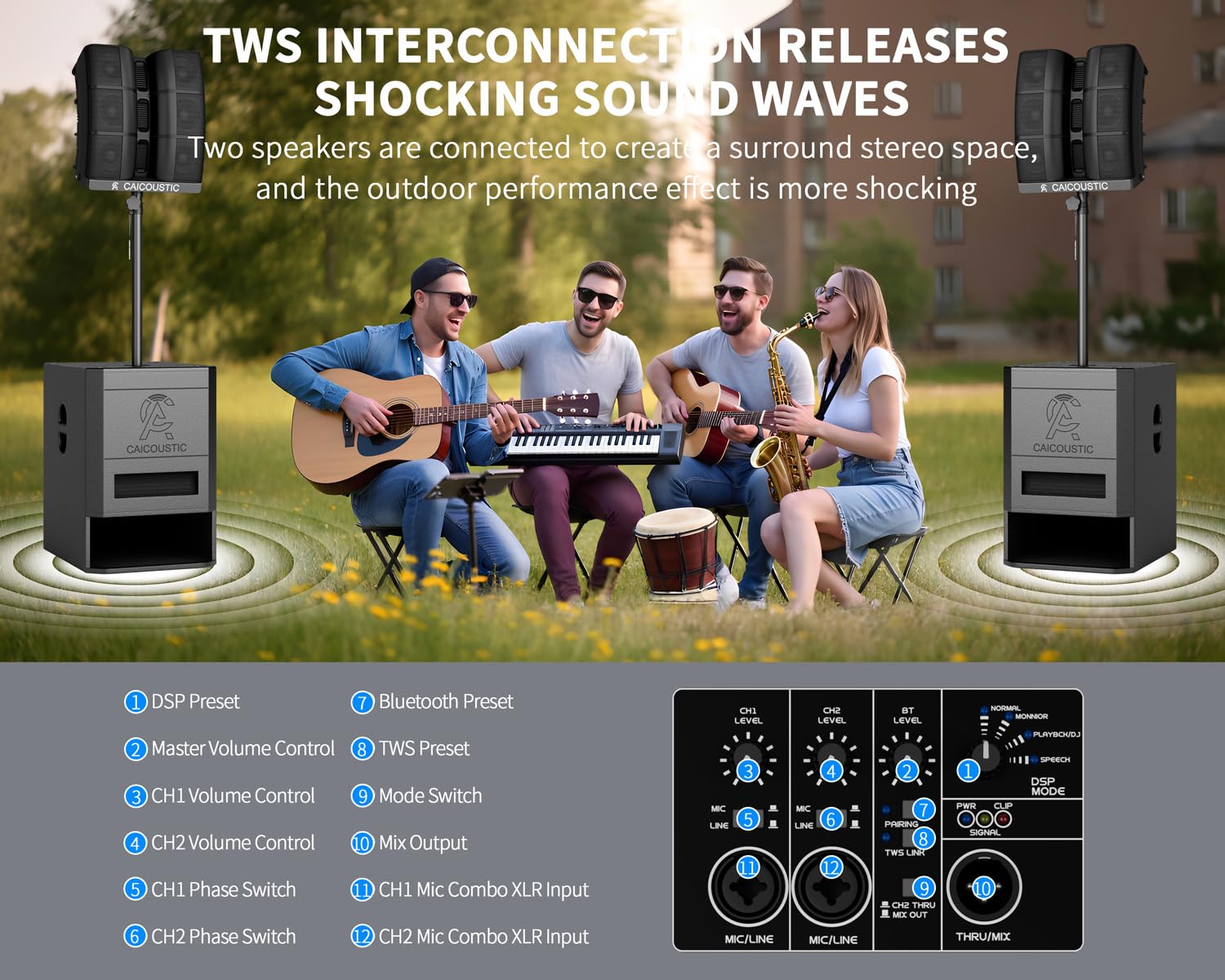 2400W 15" Powered Bluetooth PA Speaker System with Subwoofer - Portable Line Array Sound System for DJ, Party, Wedding, Outdoor Events - Includes 15" Active Sub & 3x3 Satellite Speakers