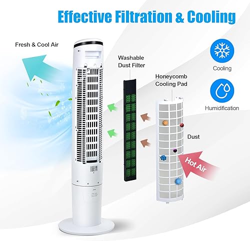 Miniatura 6 de ARLIME Enfriador de aire evaporativo 3 en 1, ventilador de torre de enfriamiento portátil con control remoto, oscilación de 70°, temporizador 7H, 4