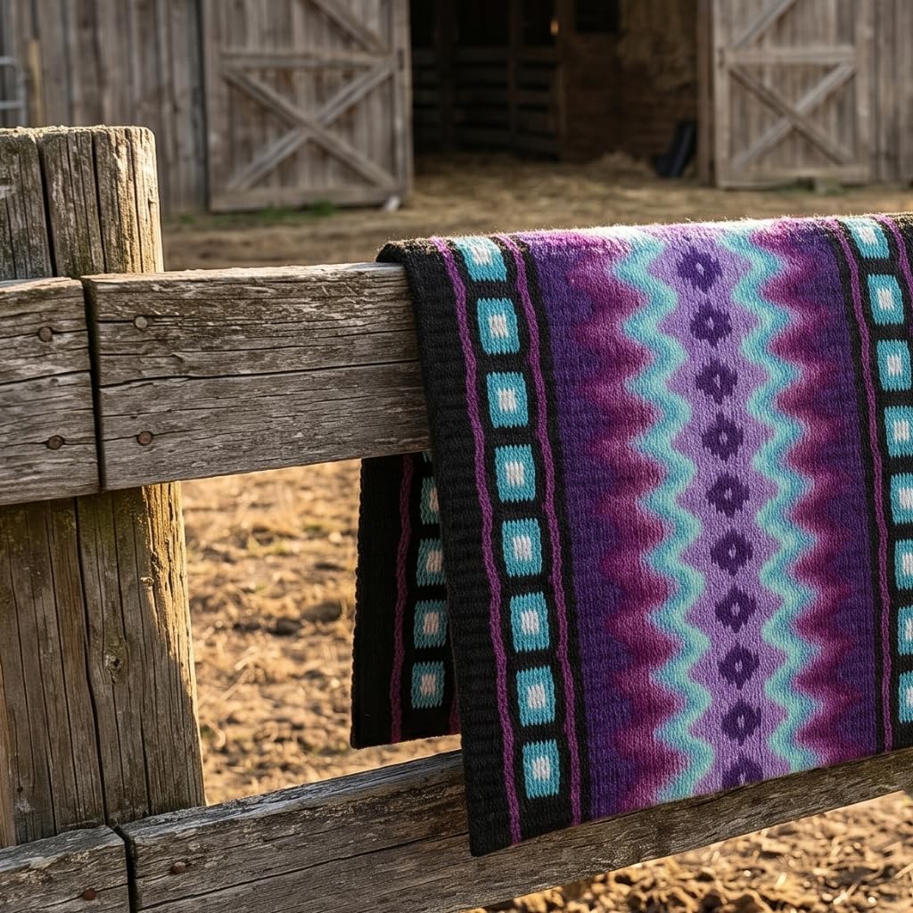 Western Show Saddle Pad/Blanket for Horses - Handmade Wool Saddle Blanket with New Zealand Design, Thick, Durable & Comfortable for Horse Riding (34” L x 34” W x 1) M80