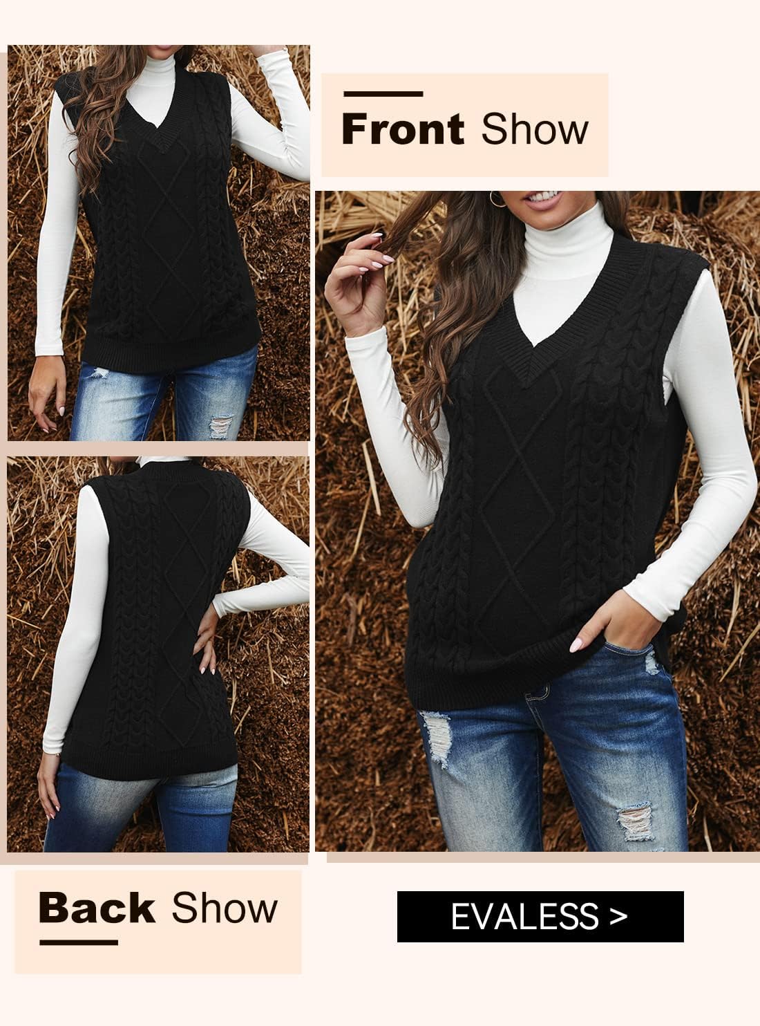 EVALESS Oversized Sweater Vest for Women V Neck Sleeveless Solid Color Loose Pullover Sweater - Image 7