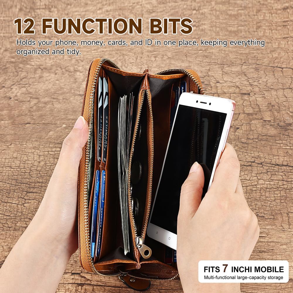 Women's Wallets Stylish Genuine Leather Tri-fold Wallet for Women - Slim, Multi-color Card Holder and Black Clutch Purse (Blue)