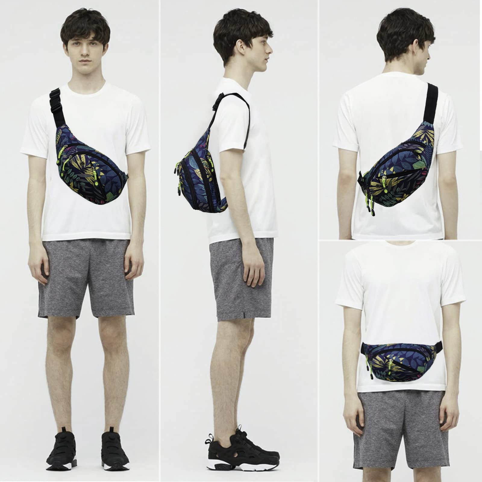 Long Keeper Borsa a banana da donna, uomo, borsa a banana chic, grande, unisex, con 4 tasche con cerniera, cintura regolabile, per sport e trekking all'aria aperta
