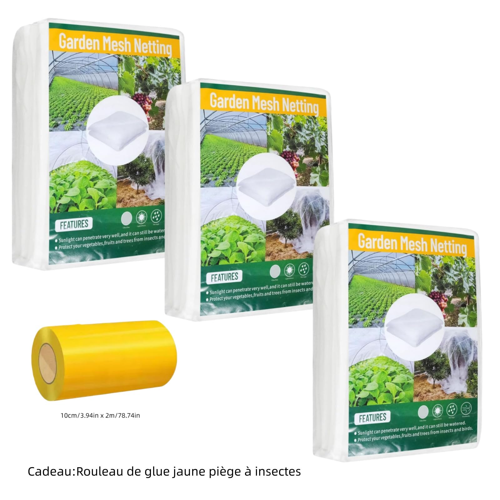 Filet Anti Insecte 3 x 10 m,Filet Anti Insecte Potager à Mailles Serrées, Stabilisé aux UV et Perméable à l'eau,pour Protéger Les Arbres Fruitiers et Les Légumes des Insectes ，3PCS