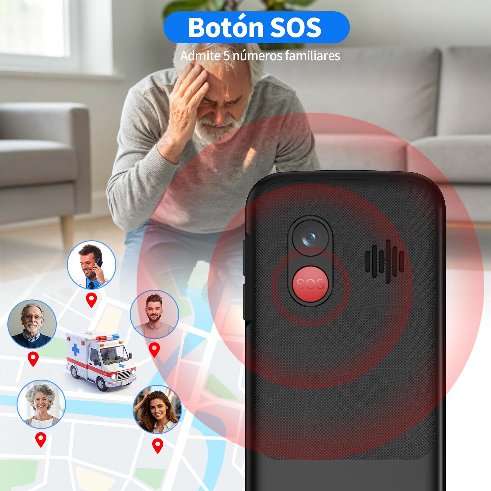 4G Teléfono Móvil para Personas Mayores con Teclas Grandes, Grande de 2,4 Pulgadas, Fácil de Usar Celular para Ancianos con Volumen Alto, Llamada Rápida, Botón SOS, Sistema Sencillo, Base Cargadora