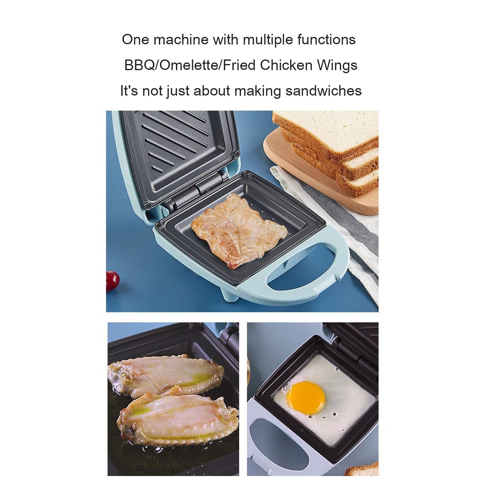 Sandwichera de pan Mini comida ligera Waffle Muffin Máquina de desayuno Huevo Tortilla Pan Tostadora a presión Parrilla Panini Horno Calentador,Blue
