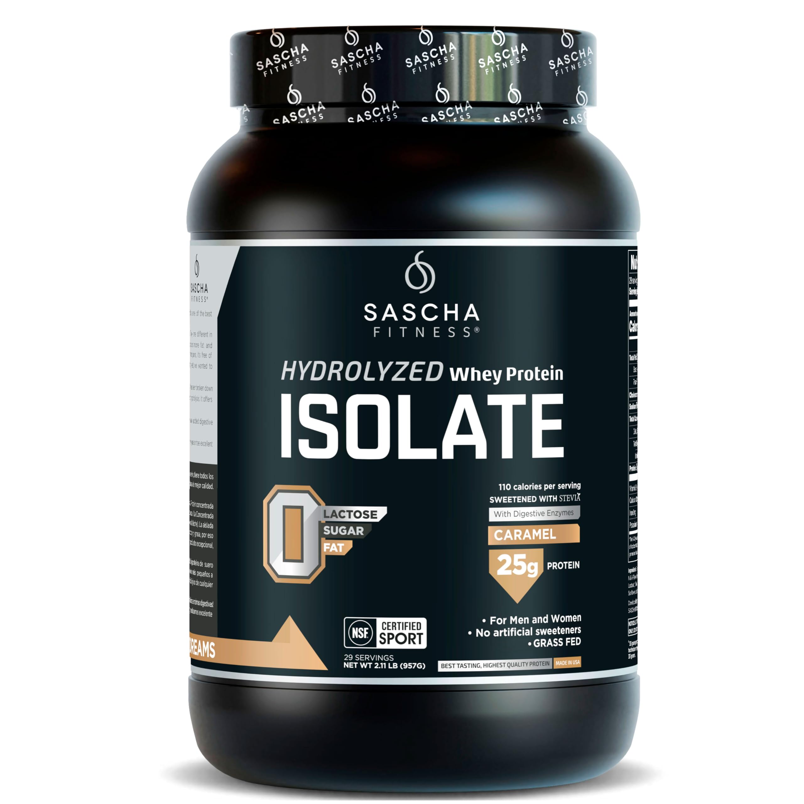 SASCHA FITNESS Hydrolyzed Whey Protein Isolate100% Grass-Fed 2.11 Pounds Caramel Flavor product thumbnail 2