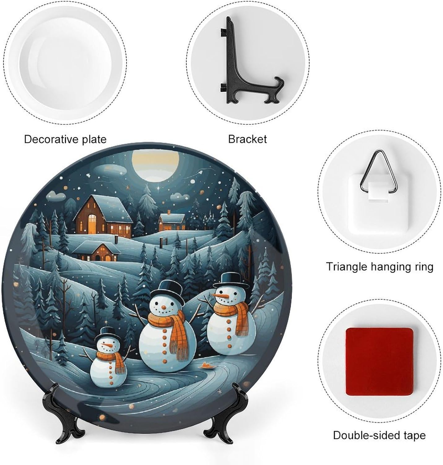 Bone China Decorative Plates Christmas Santa Penguin Ceramic Decorative Plate Wall Decor with Display Stand Ceramic Ornaments for Wall Hanging Decoration