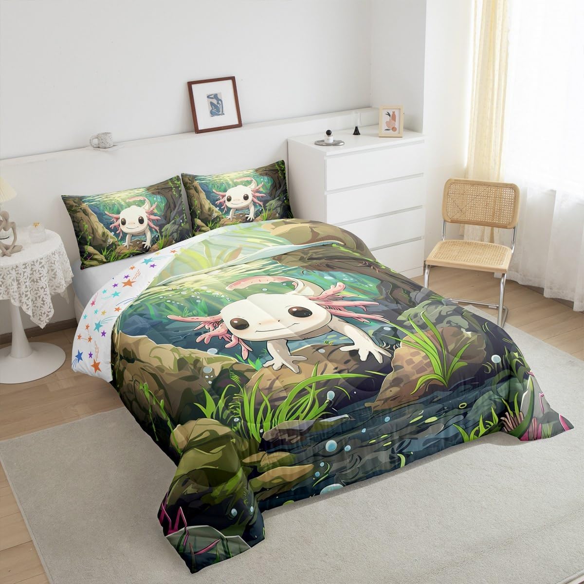jejeloiu Axolotl Ocean Animal Comforter Set Twin Size Kids Boys Girls image 5