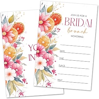 Bridal Shower Invitations, Watercolor Floral Citrus Bridal Brunch Invites for Bridesmaid Bride-To-Be, Engagement Wedding Shower Party Favor Supplies, 25 Invitations With Envelopes -05
