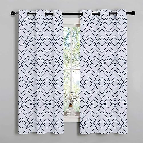 Curtain Blackout Light Color Geometry Lattice Line Modern Door Divider Cortinas para Separar Cuartos 85Inch Width by 108Inch Length,2 Panels