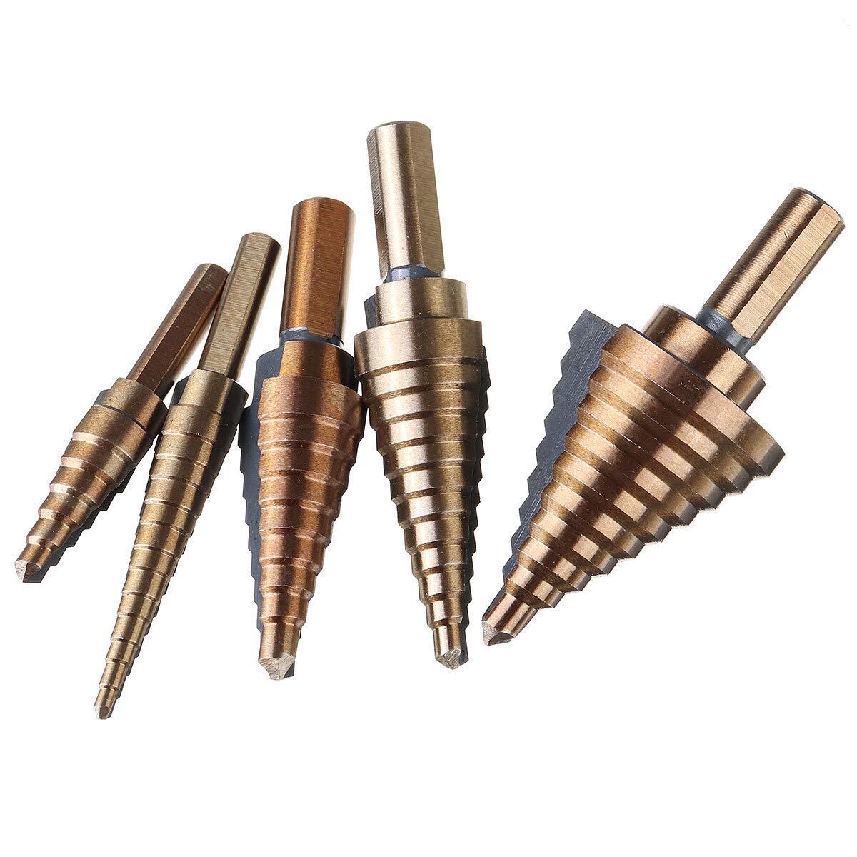 Juego de brocas escalonadas HSS de 3/5/6 piezas, cortador de agujeros cónicos (Size : 5PCS)