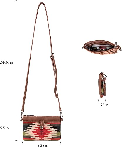Miniatura 8 de Wrangler Aztec - Bolso de hombro abierto de lona con estampado azteca y cartera cruzada