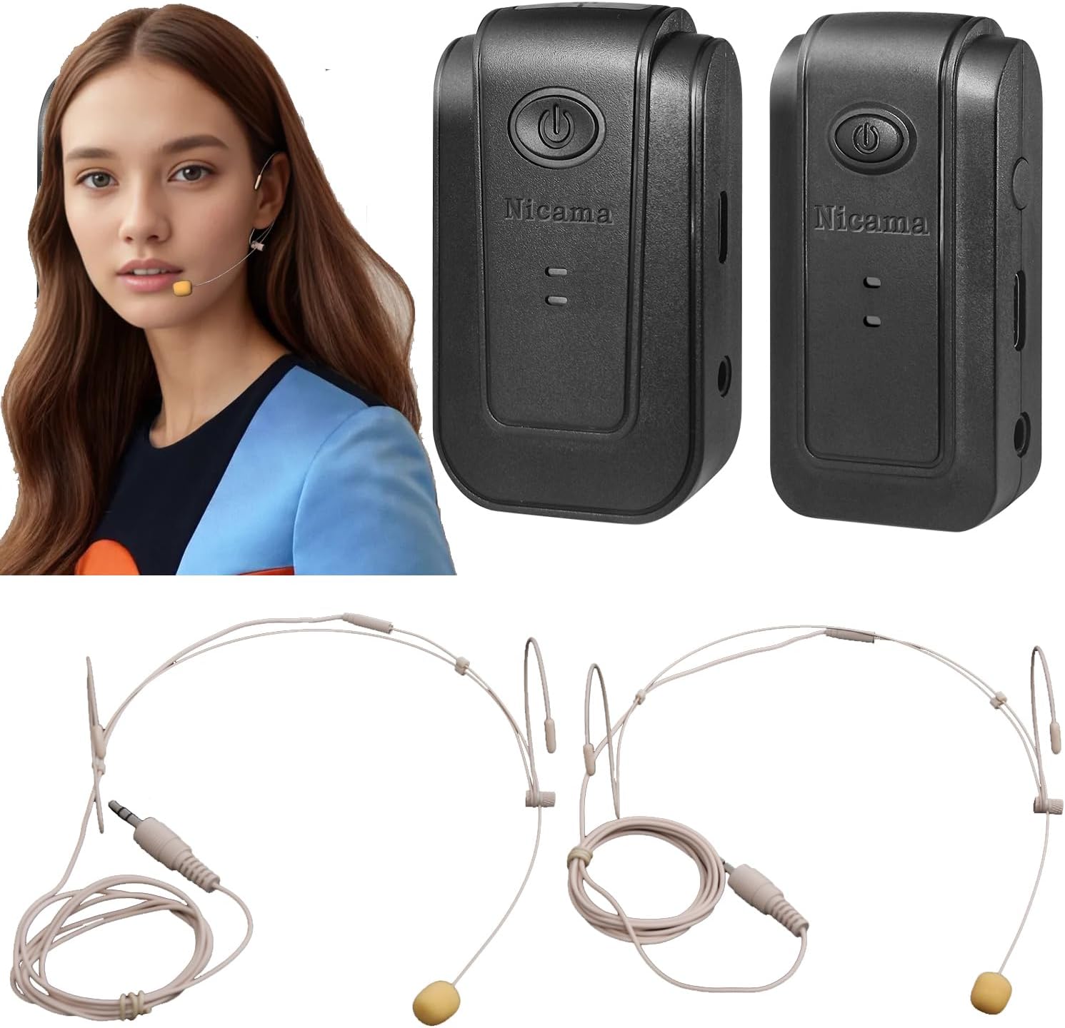 Nicama AS3 2TX+RX Headset Wireless Headworn Microphone, 2.4G Wireless Lavalier Microphone for iPhone 15 16 Type-C Android Smartphones Canon EOS Nikon DSLR Camera Sony Camcorder (White) - Image 6