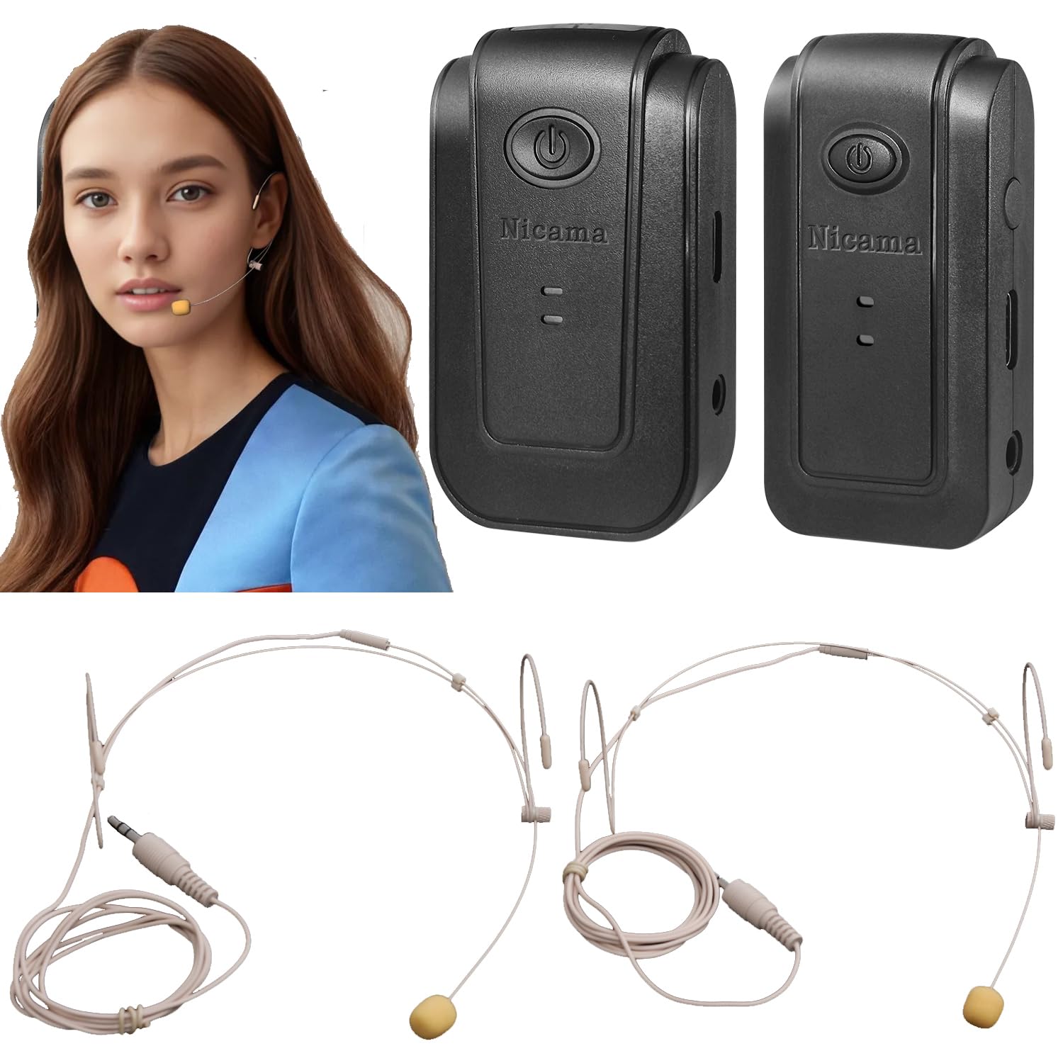 Sponsored Ad - Nicama AS3 2TX+RX Headset Wireless Headworn Microphone, 2.4G Wireless Lavalier Microphone for iPhone 15 16 Type-C Android Smartphones Canon EOS Nikon DSLR Camera Sony Camcorder (White)