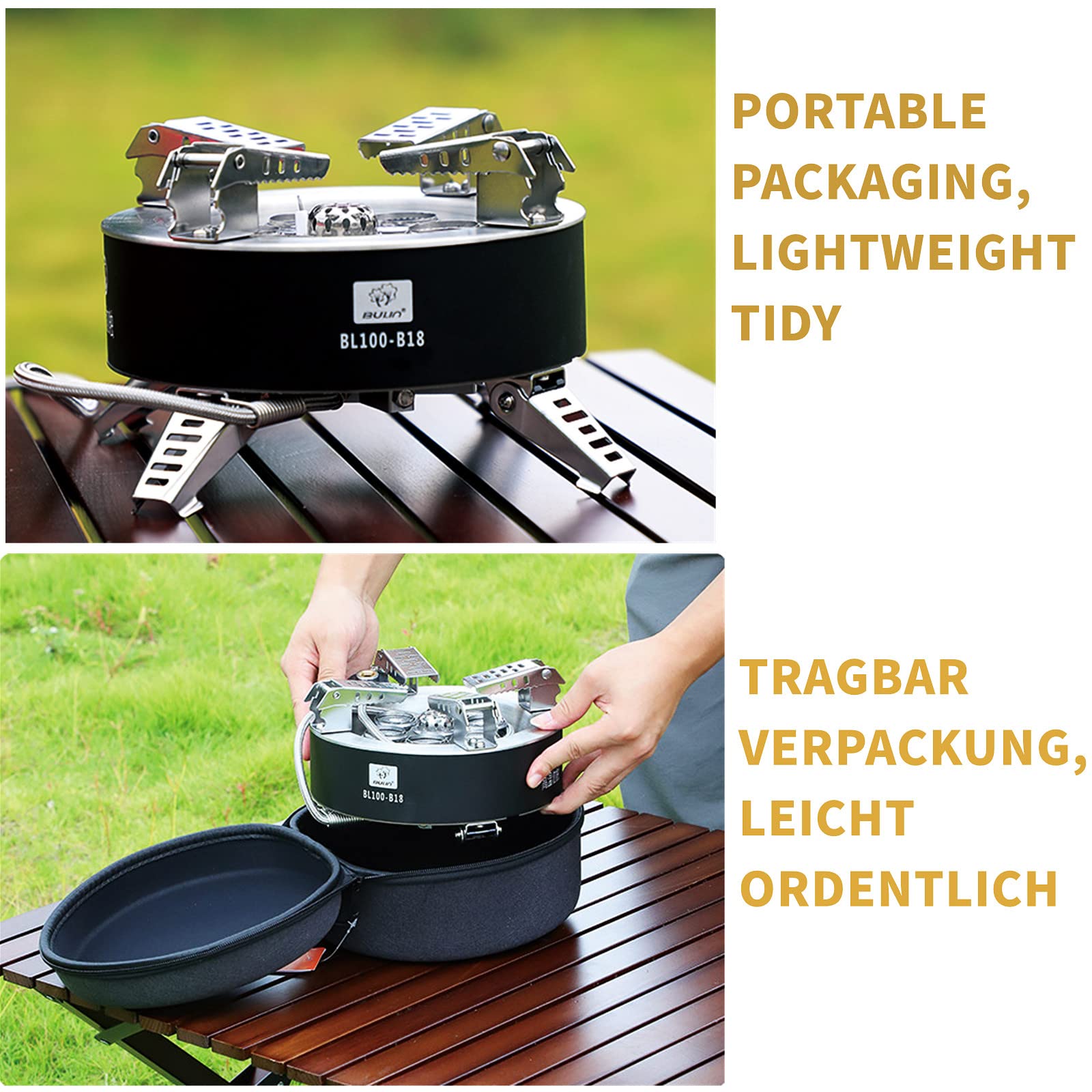 Bulin Campingkocher mit Piezozündung, Faltbarer winddichter Gaskocher, Gas Campingkocher geeignet für Outdoor, Camping, Trekking, Wandern und Picknick