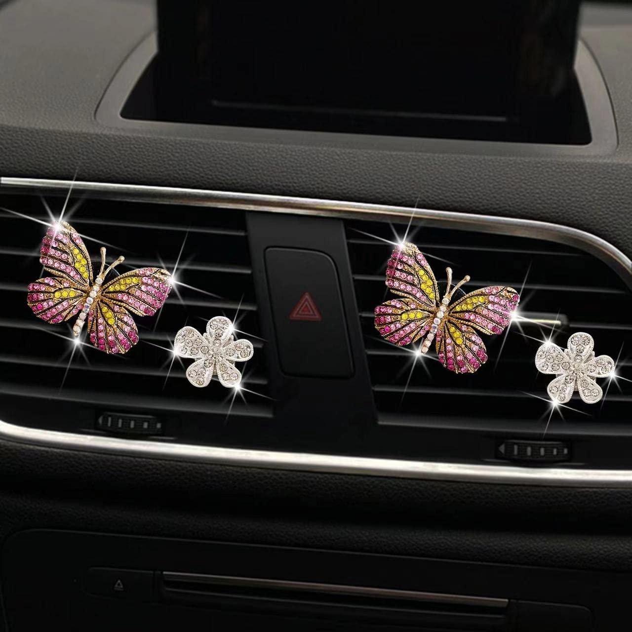 Clip Désodorisant Voiture Décoration Habitacle Strass Clip Ventilation Voiture Papillon Strass - Désodorisant Aromathérapie Pour Bouche D'Aération Décoration Strass Papillon Désodorisant Voiture Coeur Lèvres
