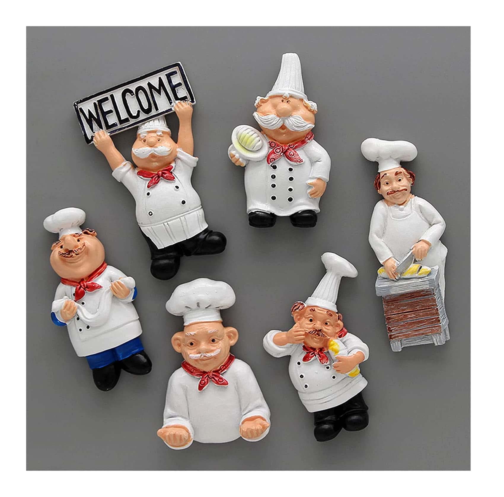 UNIVERSE LIGHTS 6 Pack Chef Fridge Magnet Refrigerator Magnets, Italian French Chef Figurine Statue Home Kitchen Restaurant Decorations 3D Resin Baker Magnets Wall Decors-image-6