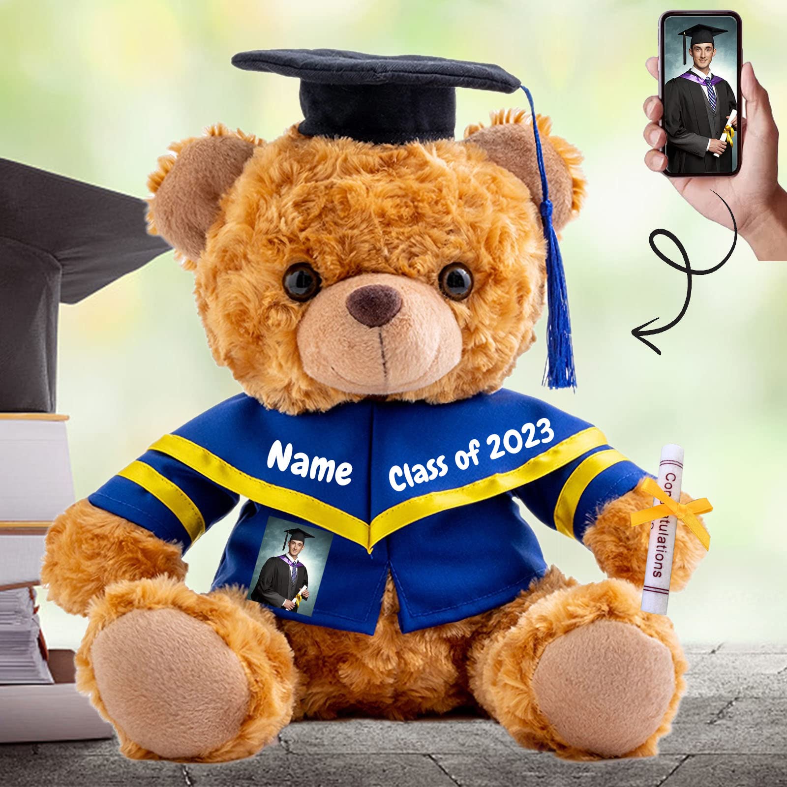 Personalized Gifts Brown Teddy Bear with Photo+ Text, Graduation Bear Class of 2025 Personalized Teddy Bear for Graduation Day Kindergarten Graduation