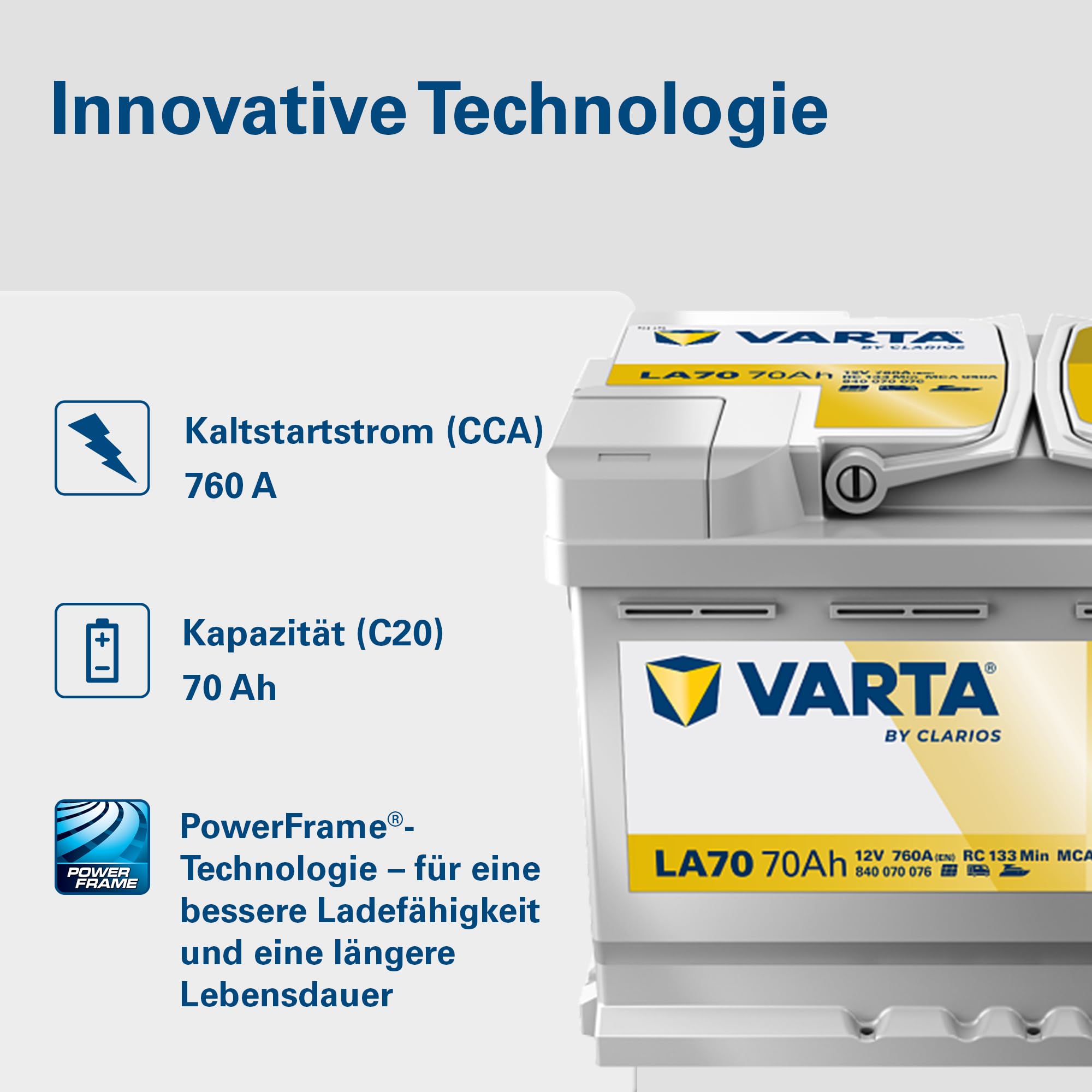 VARTA Professional Dual Purpose AGM (LA70) 12V 70Ah 760A - Nassbatterie für Wohnmobile, Wohnwagen & Boote - Resistente Starter- & Versorgerbatterie hoher Energiebedarf - Bleisäurebatterie wartungsfrei