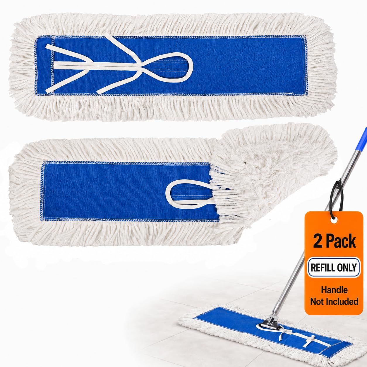 2 Pack 24 Inch Industrial Cotton Dust Mop Head Refill, Dust Mop Replacement Head for Commercial &amp; Home Use, Heavy Duty Replacement for Office &amp; Industrial Use, Machine Washable (2PC-24 inch)