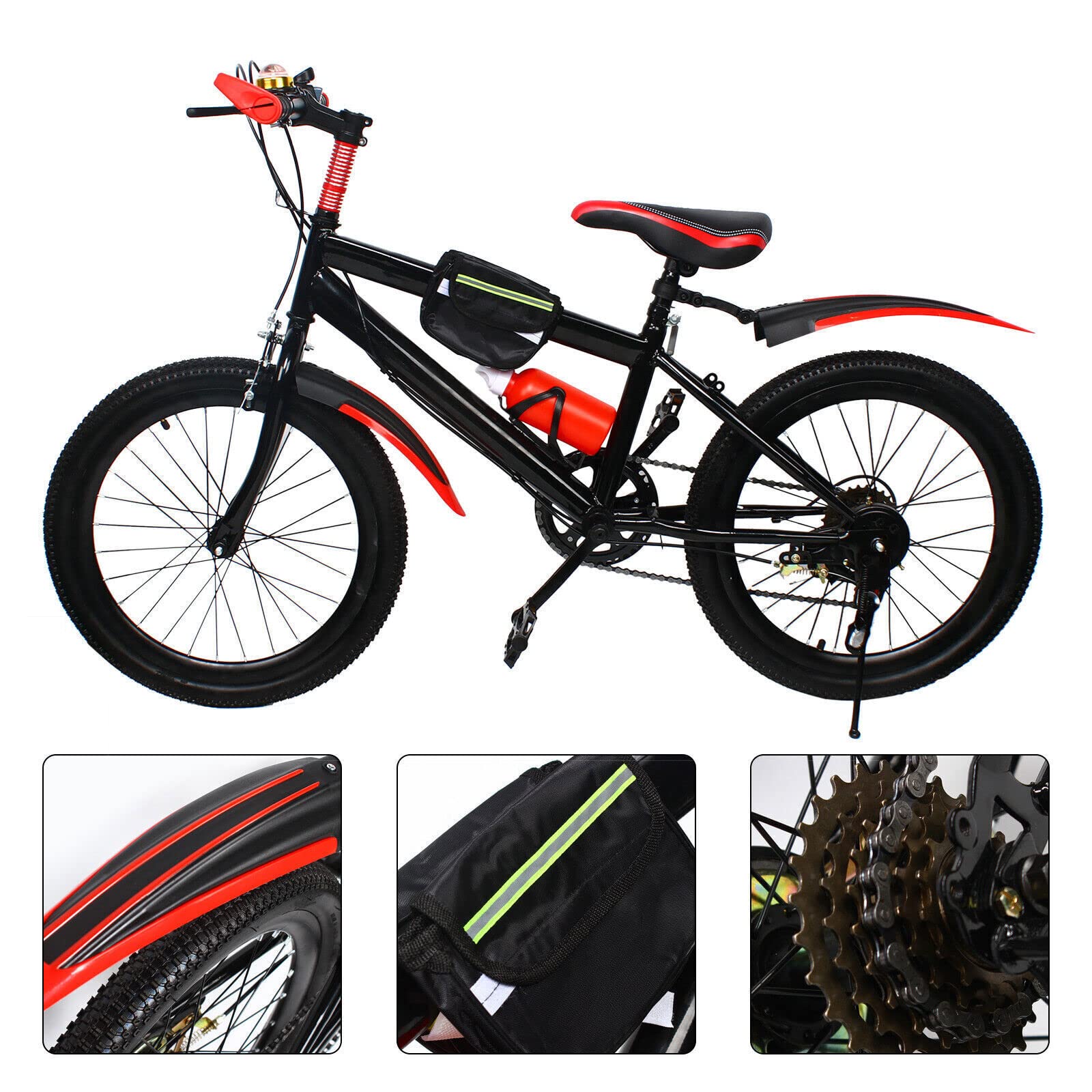 Bicicletta per bambini da 20 pollici, per ragazzi, ragazze, mountain bike, 6 marce, verde e rosso